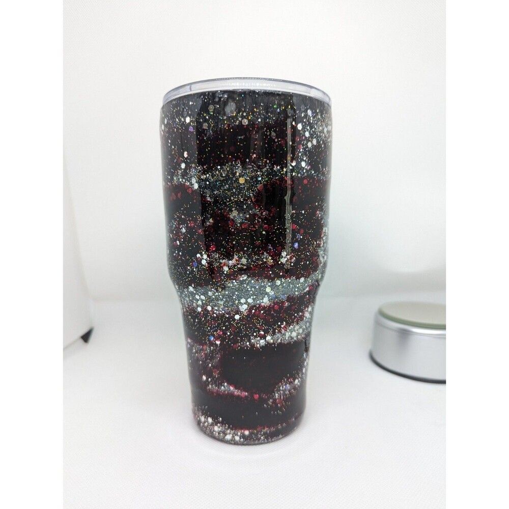 Red & Silver Glitter Swirl Resin Tumbler, 30oz, Handmade